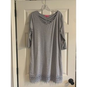 Simply Southern Women Dress Size Large Gray Pockets 3/4  Sleeve Bottom Detailing